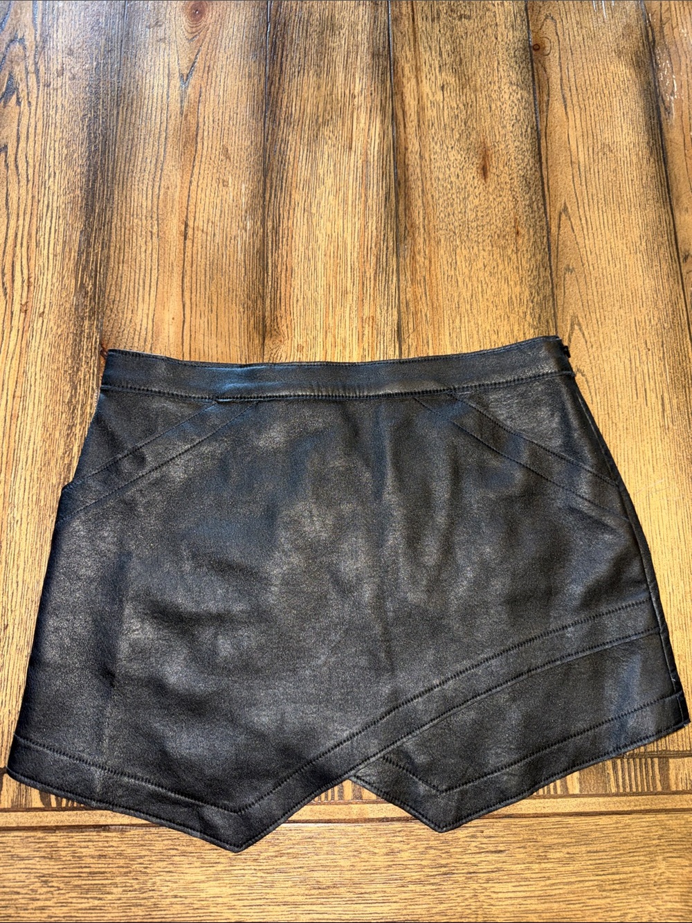 BCBGMaxAzria Owen Black Faux Leather Asymmetrical Mini Skirt